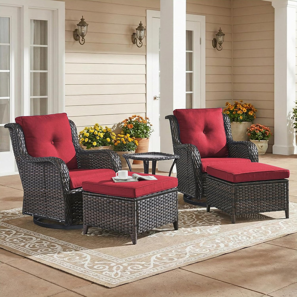 Outdoor Patio Furniture Set-5 Piece Outdoor Swivel Rocker Chairs with Ottoman...