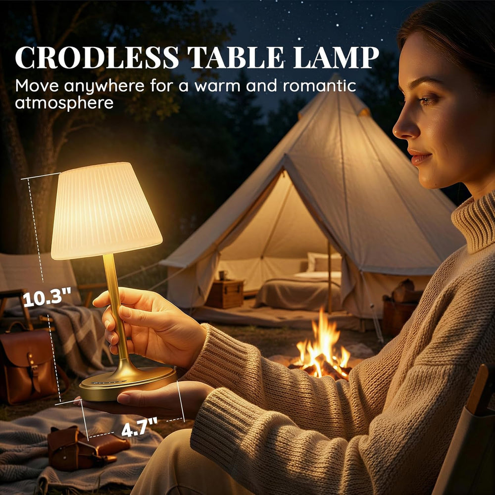Waterproof Shower Lamp, 4000mAh Cordless Table Lamp, 3-Color Dimmable -Gold