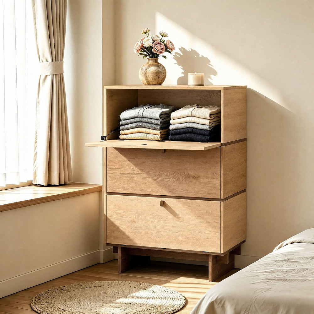 Sebastack 3 Drawer Dresser,23.6"W Stackable Storage Cabinet in Oak Duet