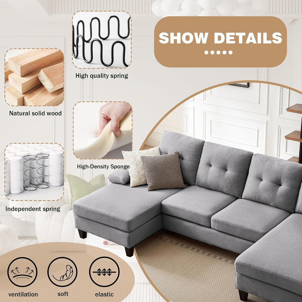 Sectional Couches for Living Room, Modern Linen Fibre U Shaped Sofa Couch wit...