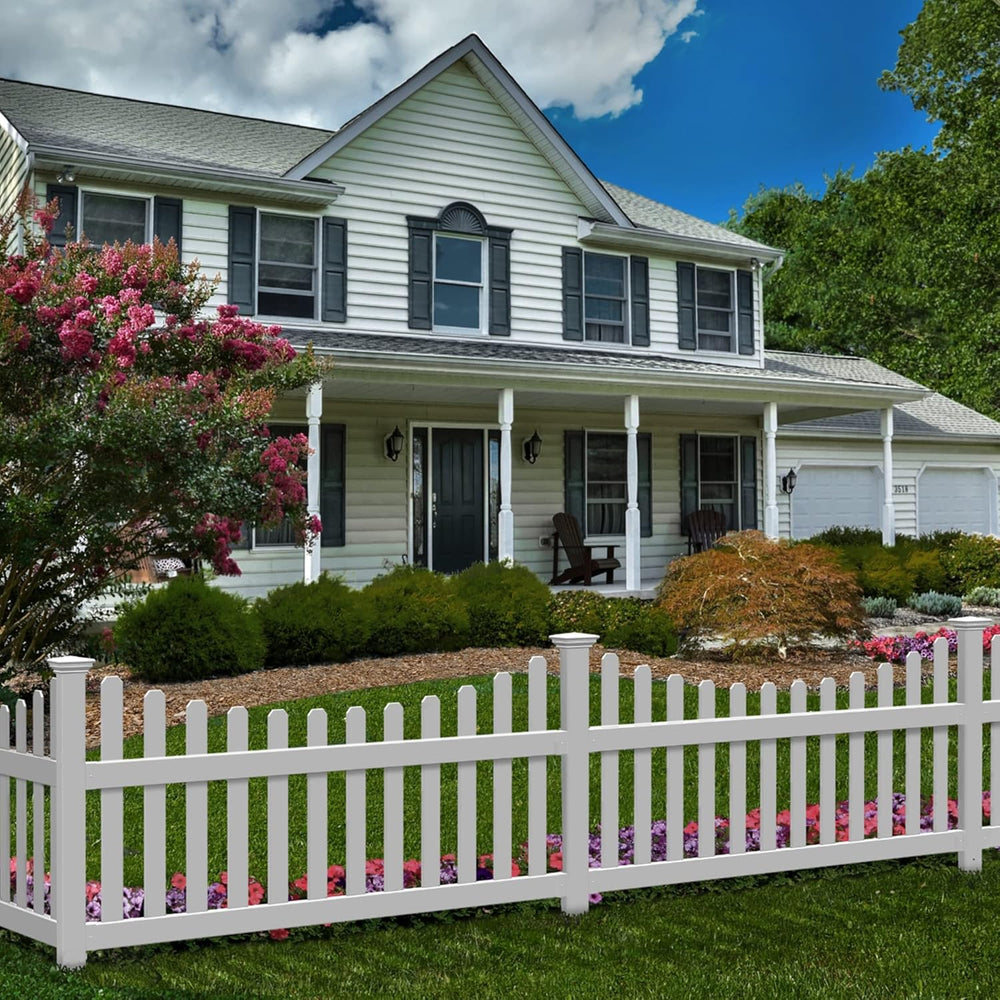 WamBam All American Scalloped Picket Fence, White Vinyl DIY No Dig Kit