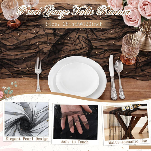 10 Pcs Halloween Black Pearl Gauze Table Runner 120 Inch 10ft