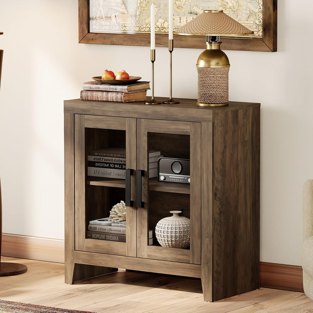WAMPAT TV Stand for TVs up to 50”, Rustic Wood Entertainment Center with Adju...