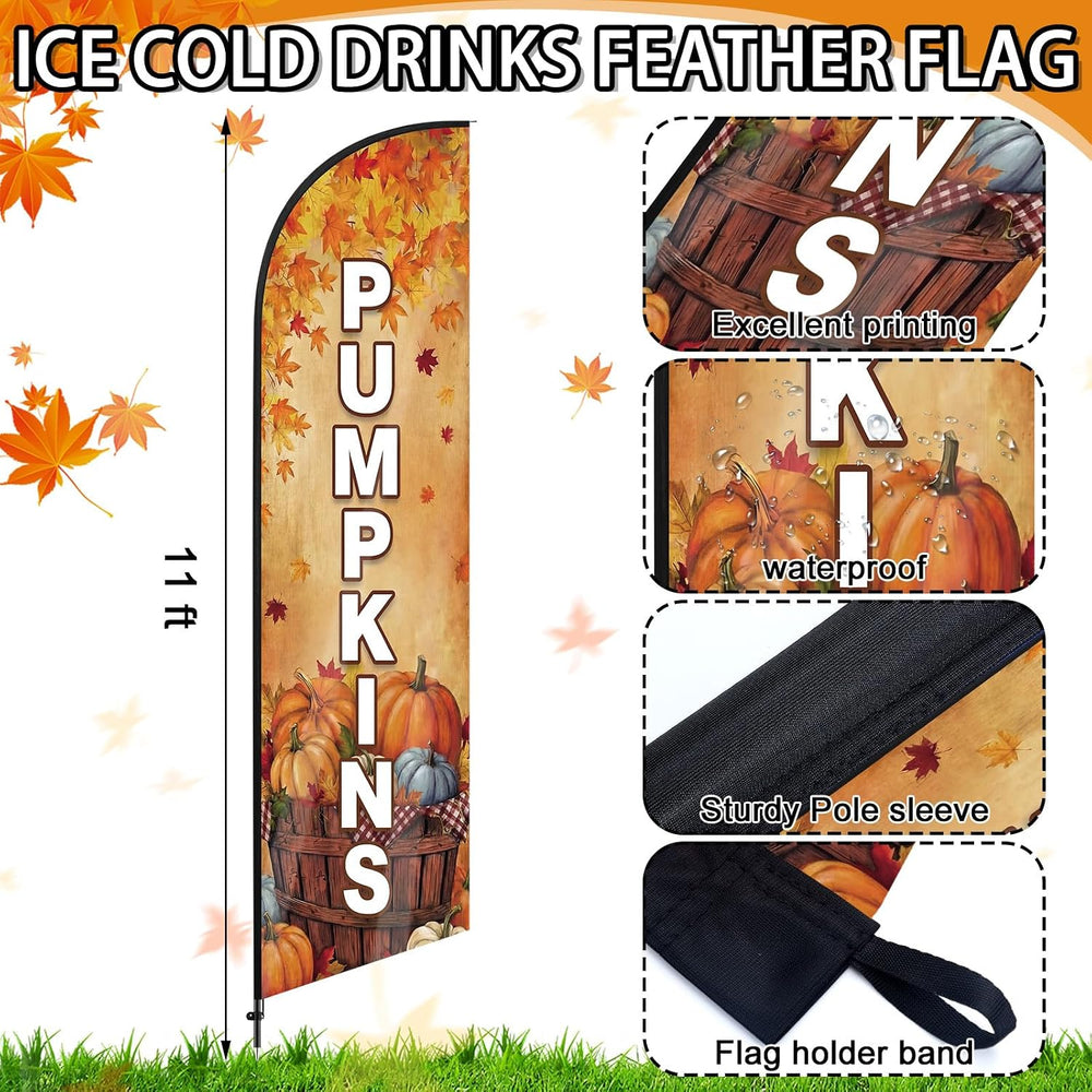 3pcs Fall Pumpkins Feather Swooper Flag Kit, Yard Sign with Pole Stake