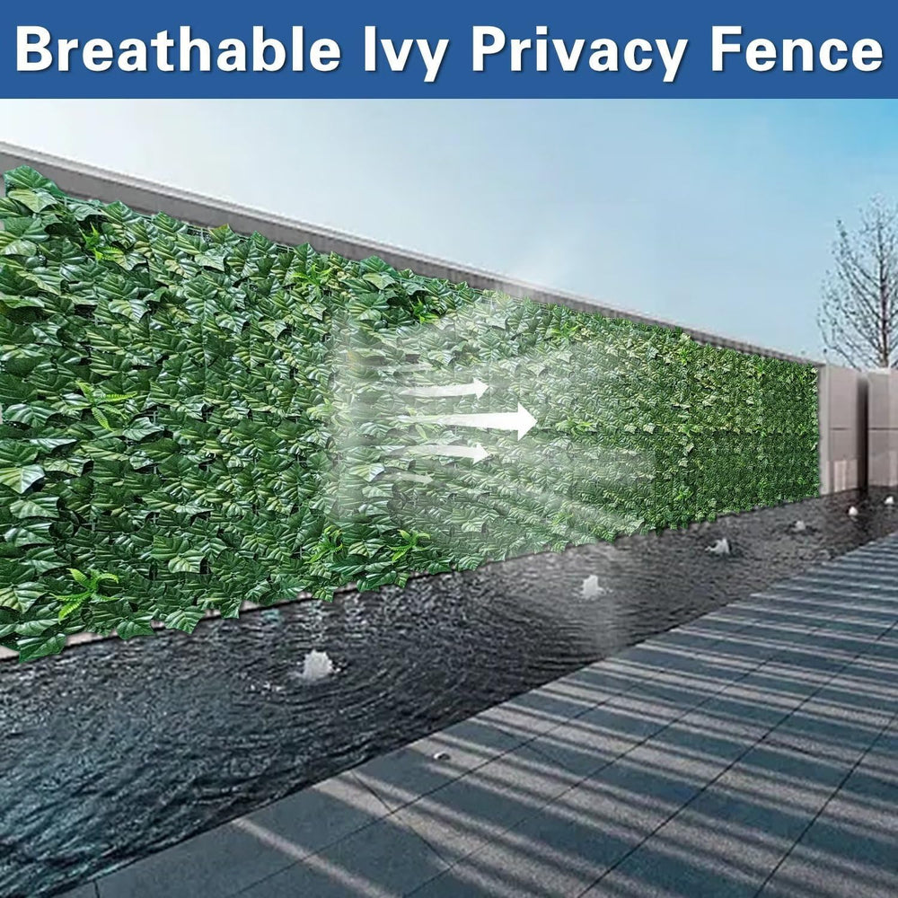Artificial Ivy Fence Privacy Screen with Mesh Back, 59" x 158" Faux...