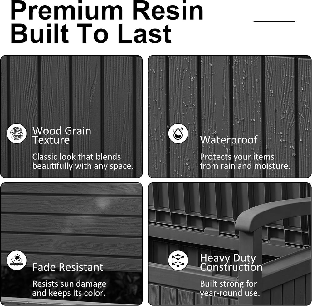 100 Gallon Outdoor Storage Bench,Waterproof Resin Deck Box with Seat Black