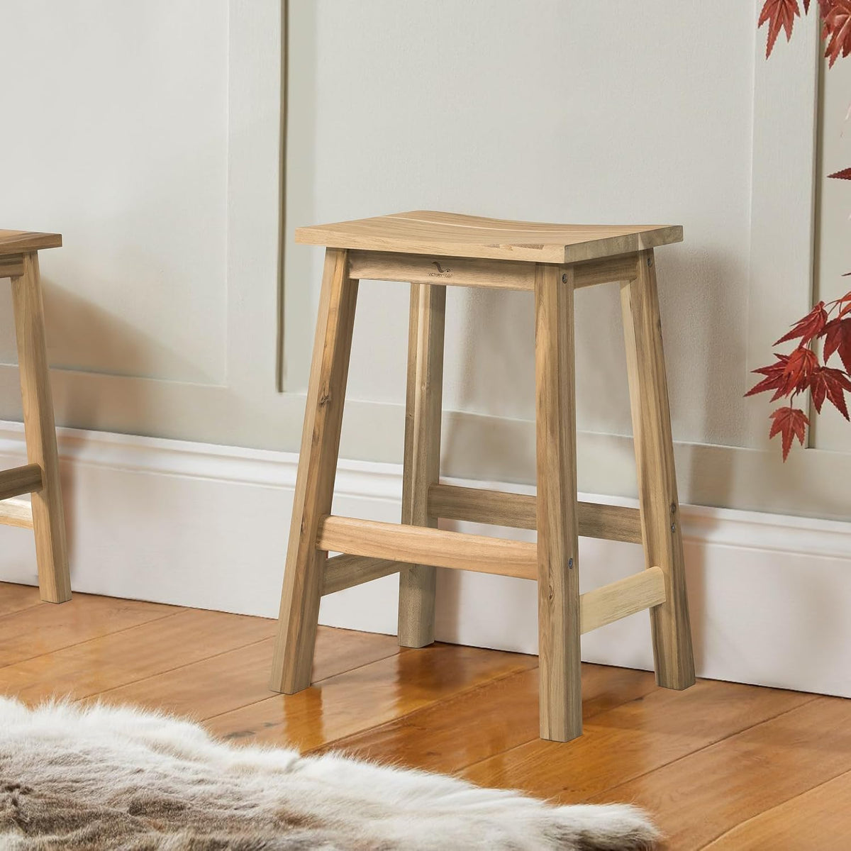 VICTORY RELAX Wooden Counter Stool - Set of 2 Backless Design with Ergonomic Saddle Seat - Light Natural Acacia Wood Kitchen & Bar Stool - Space-Saving Seating & Decor, 24 Inch Height