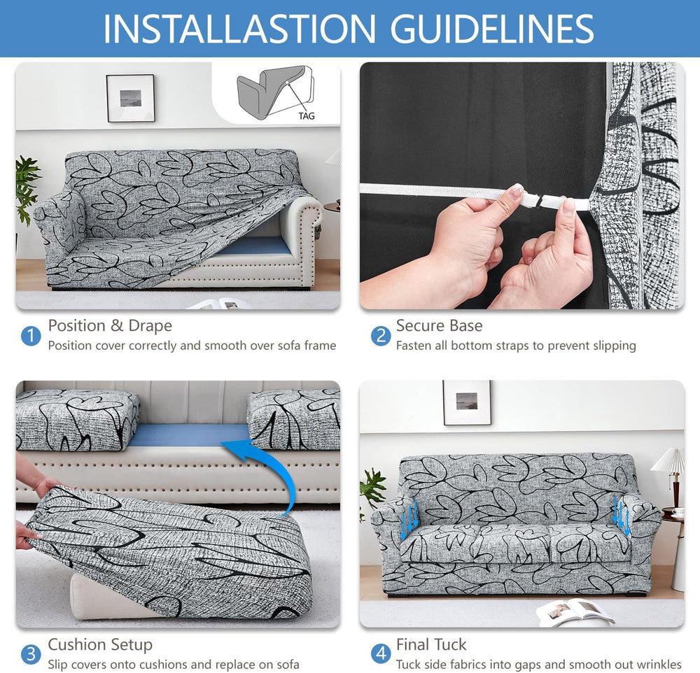 Stretch Printed Sofa Cover Couch Covers, 4-Piece Loveseat Slipcovers with 2 S...
