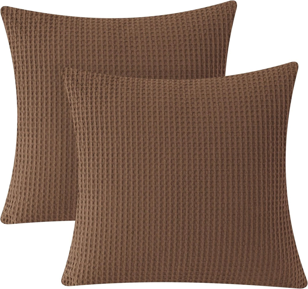 PHF 100% Cotton Waffle Weave Throw Pillow Cover, 24" x 24", No Fill...