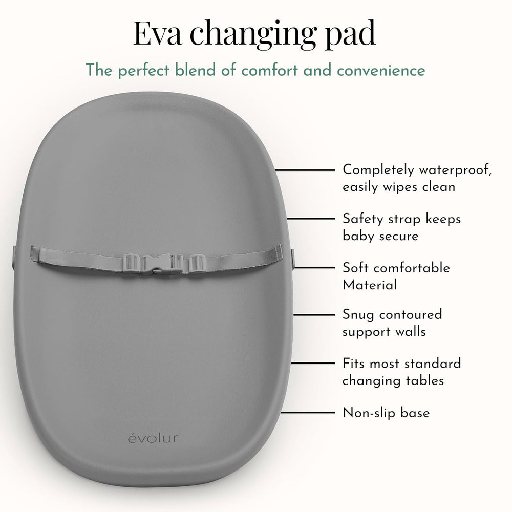 Evolur Eva Changing Pad, Waterproof EVA Foam, Safety Strap, Dark Gray