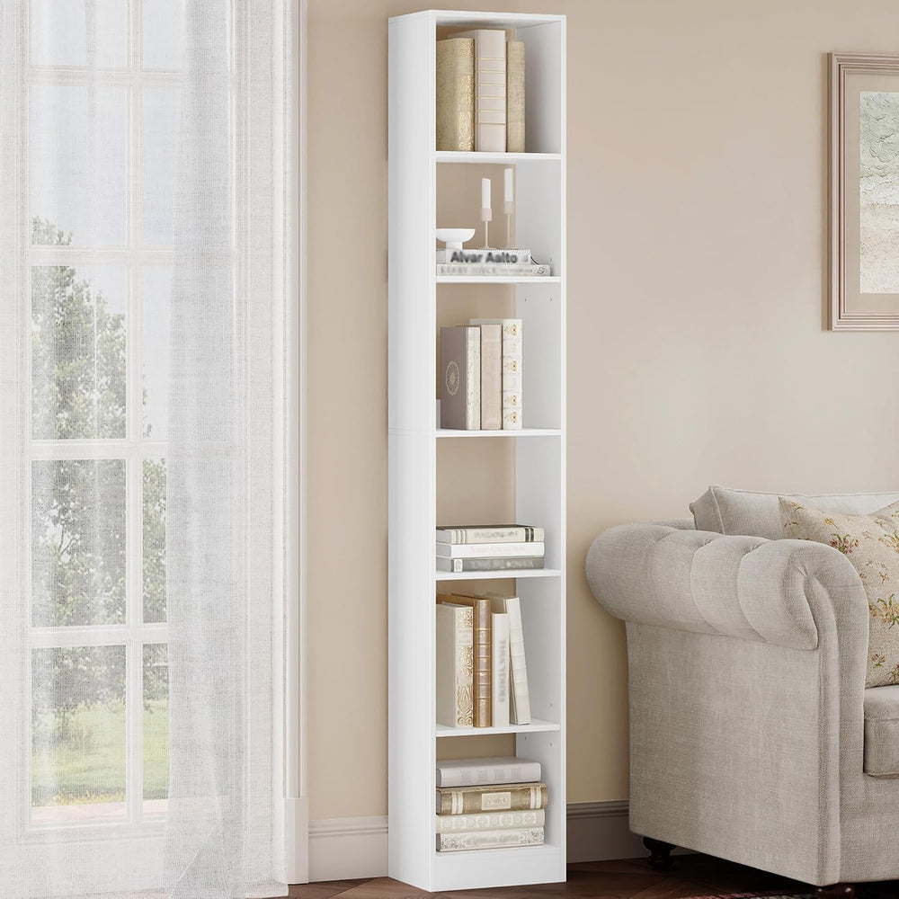Hzuaneri Bookcase, Tall Narrow Bookshelf, Open Display Storage Shelf