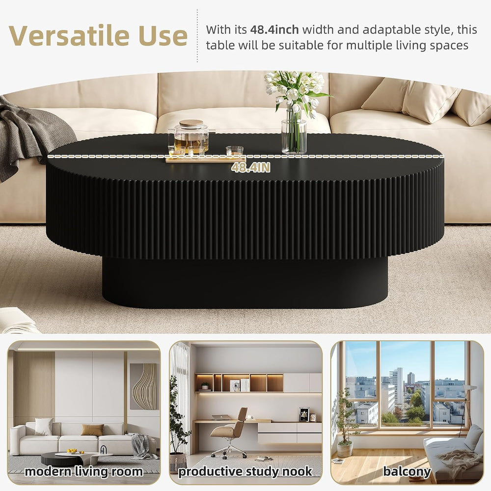 Merax Fluted Large 48.4" W Oval Coffee Table for Living Room, Black