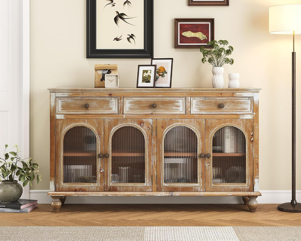 LKTART 59" Solid Wood Sideboard Buffet Storage Cabinet with Doors&Dr...