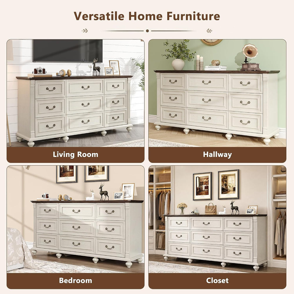 St.Mandyu Farmhouse 9 Drawer Dresser for Bedroom with 6 Gourd Feet and Roman ...