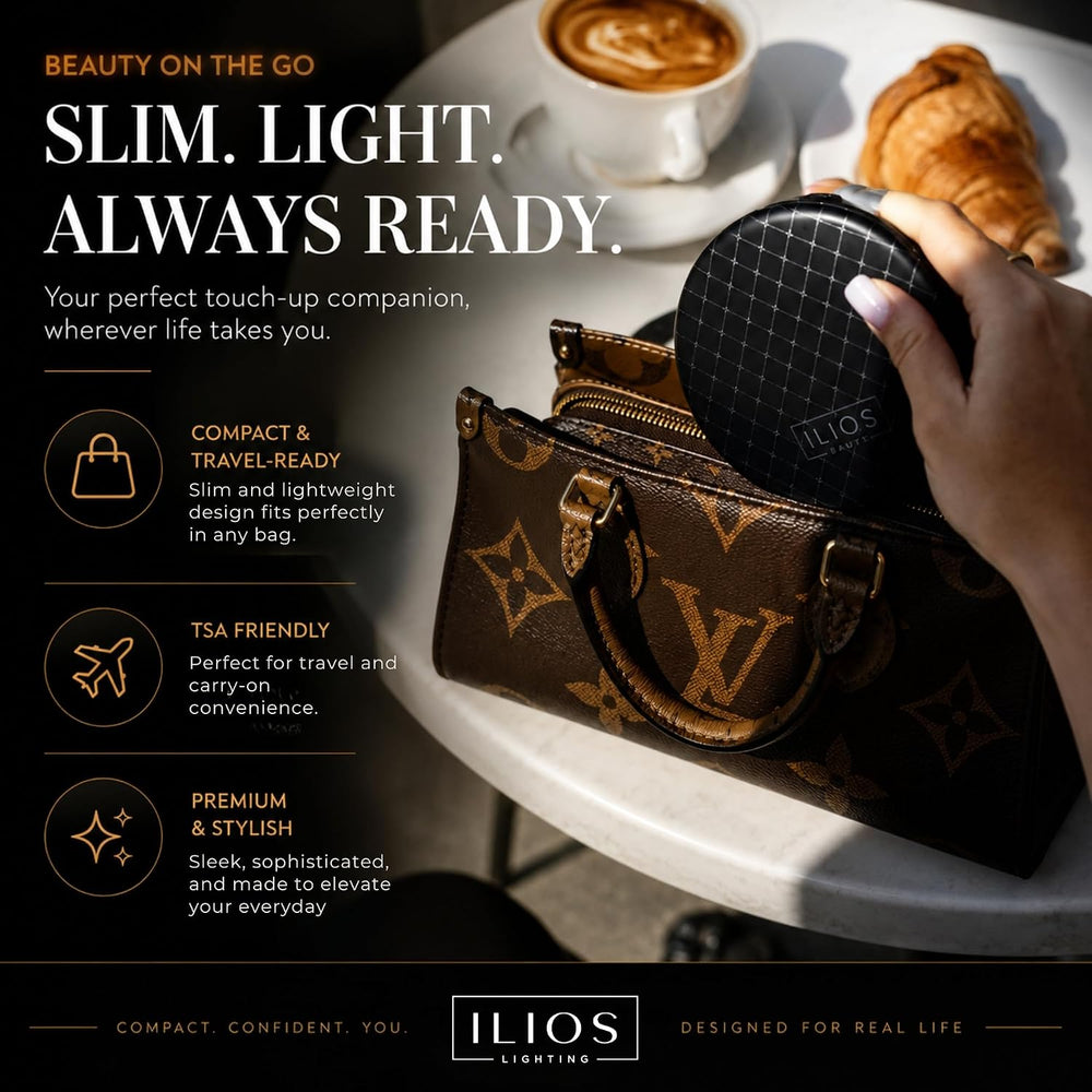 Ilios Lighting LED Compact Mirror with Light — 1x & 10x Magnification, 30...