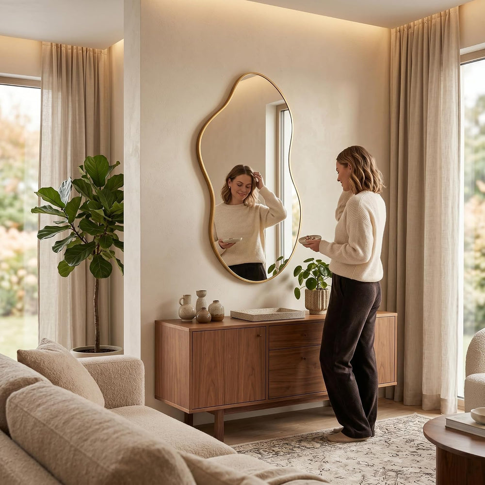 Irregular Asymmetrical Wall Mirror 26x48" with Modern Aluminum Alloy Frame