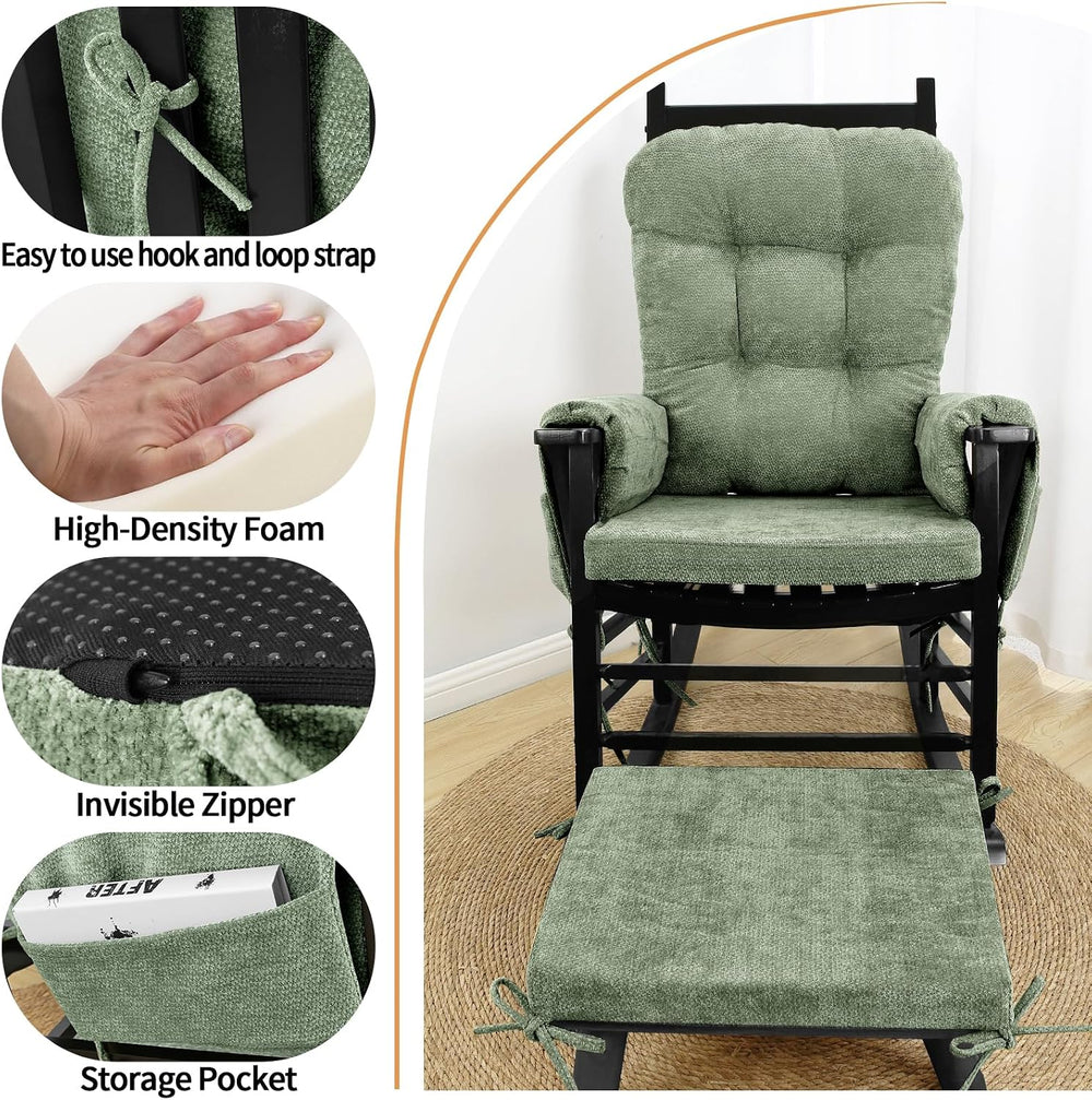 5 PCS Glider Rocker Replacement Cushions with Storage Side Pocket, Luxuriy Ch...