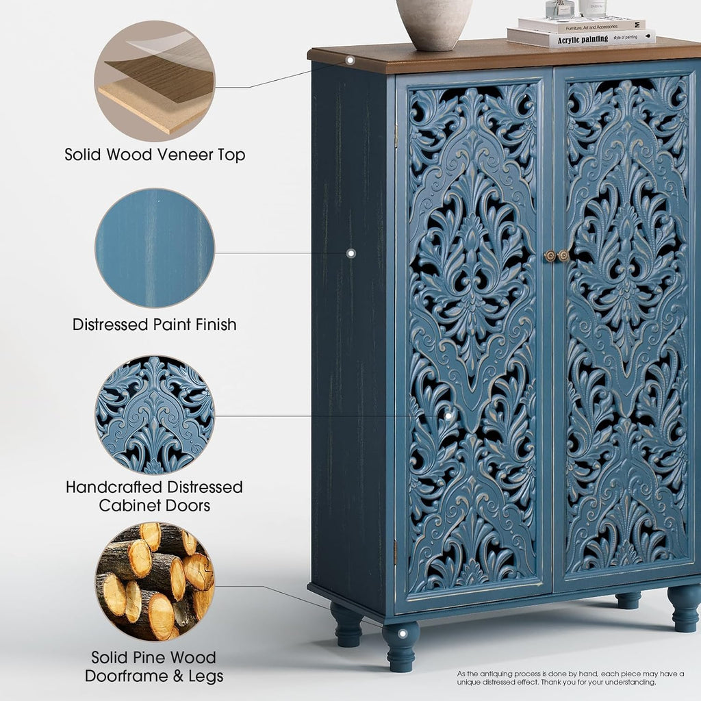 JOINICE 47" Tall Accent Cabinet with Doors & Storage for Living Room,Blue