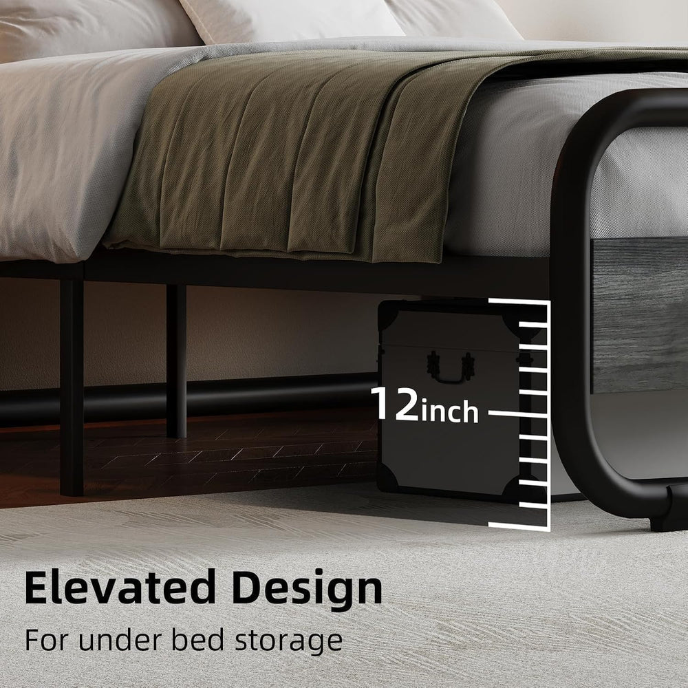Catrimown Twin Size Bed Frame with Headboard and LED Lights, Grey