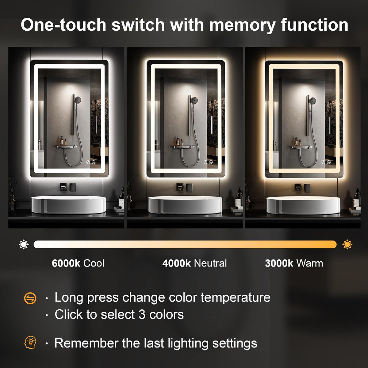 36"x24" LED Bathroom Mirror with Lights, Vanity Mirror with Lights