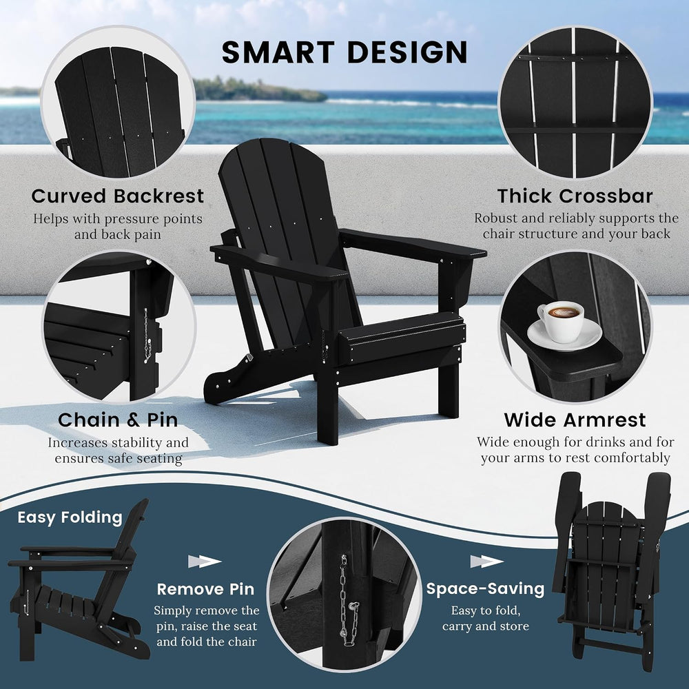 WO Home Furniture Laguna Folding Adirondack Chair Set of 4, Black