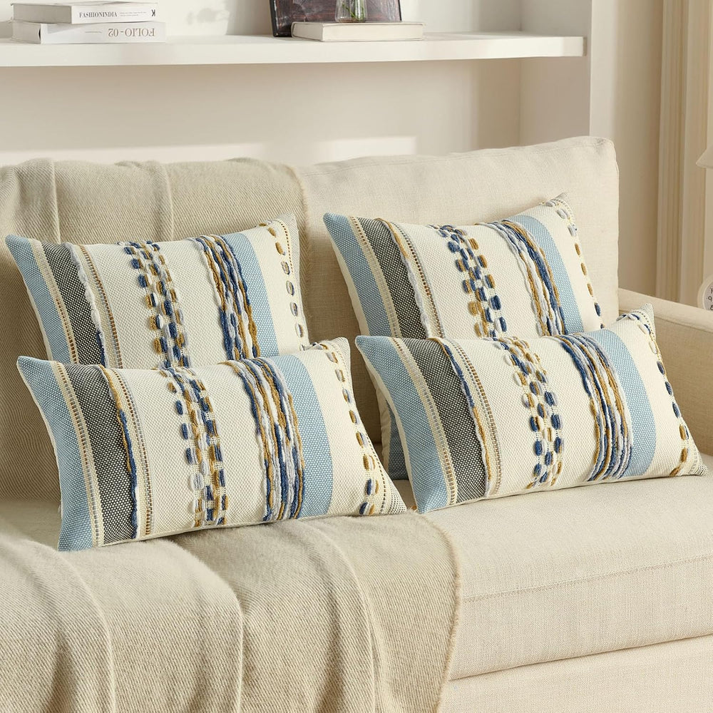 FUTEI Pack of 2 Chenille Throw Pillow Covers 50 x 50 cm,Navy+Brown