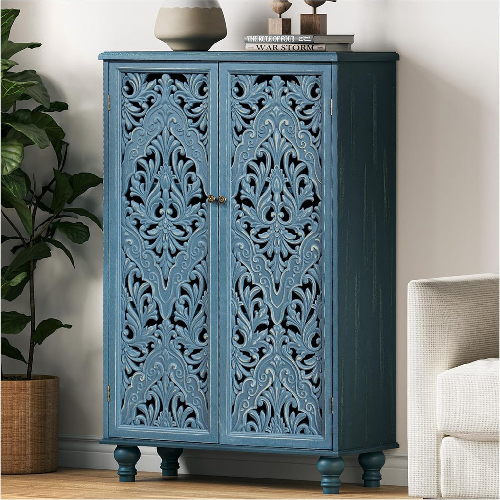 JOINICE 47" Tall Accent Cabinet with Doors & Storage for Living Room,Blue