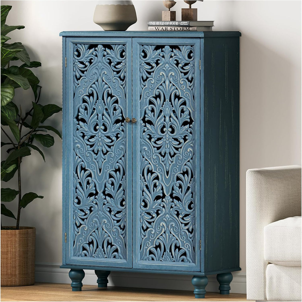 JOINICE 47" Tall Accent Cabinet with Doors & Storage for Living Room,Blue