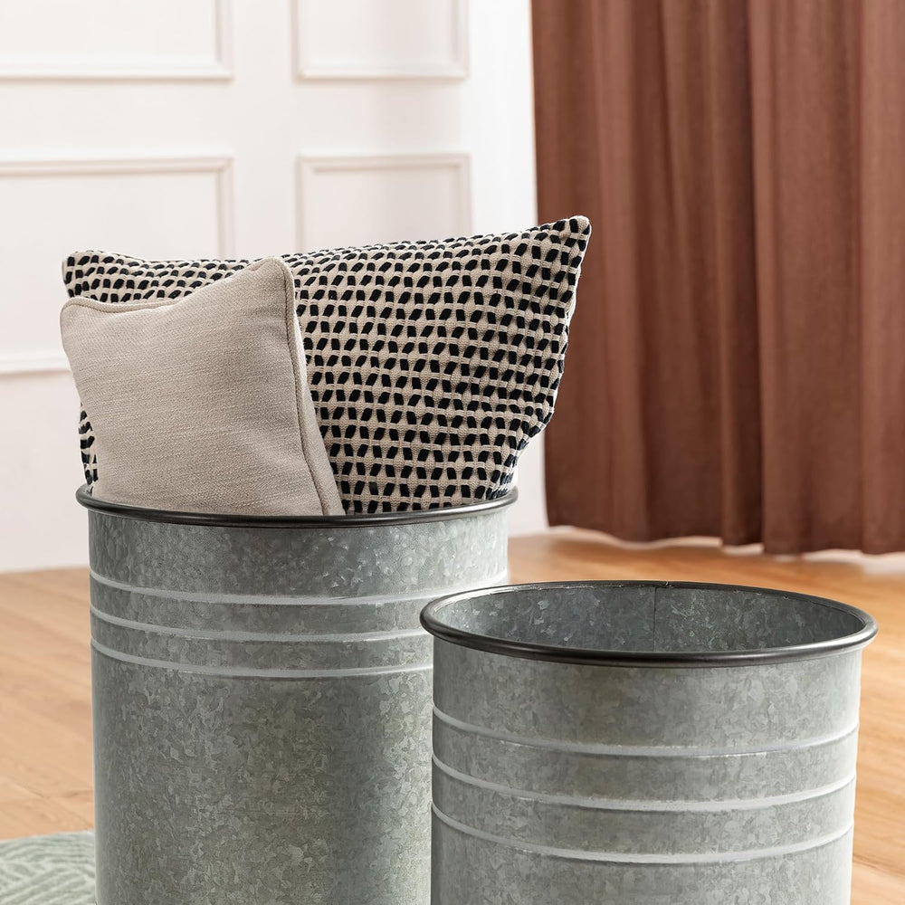 Glitzhome Farmhouse Accent Side Table, Metal Storage Stool Ottoman with Round...