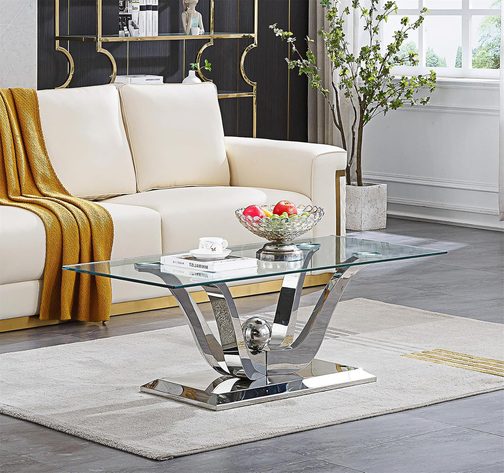 Luxury Glass Coffee Table Set of 3 Piece Silver Living Room Table Set of 3 In...