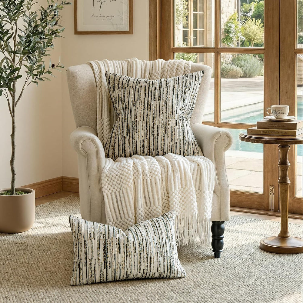 Boho Striped Decorative Throw Pillow Covers 26"X26" Set of 2,Moss G...