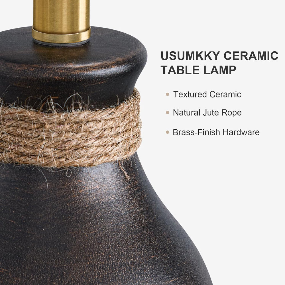 USumkky 22.5" Farmhouse Ceramic Table Lamp Coastal Bedside Lamp Dark Brown