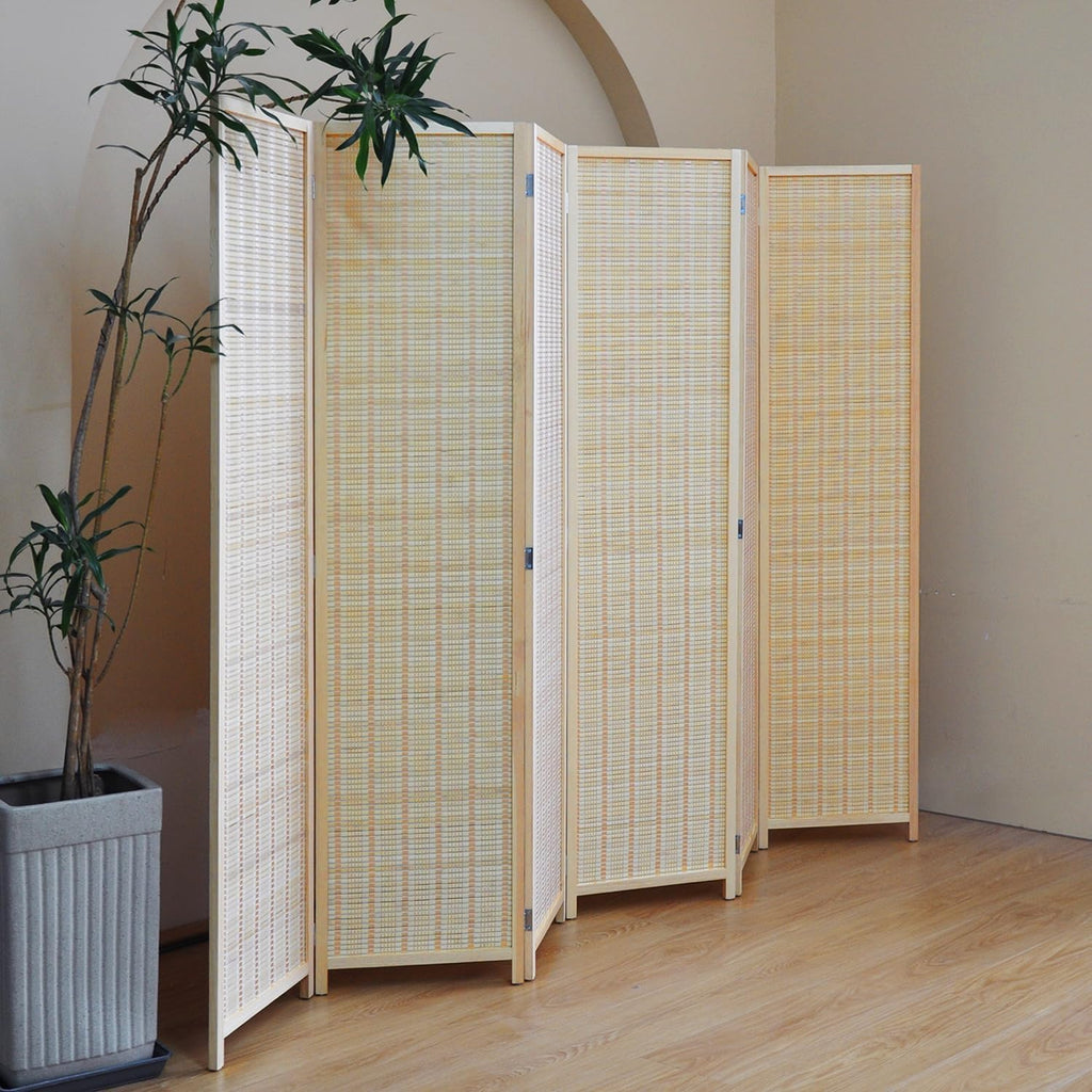 Furnnylane 6 Panel Bamboo Room Divider – 5.6 ft Tall Folding Privacy Screen, Natural Beige Freestanding Room Partition Wall (67" H x 92.1" W, 6-Panel)