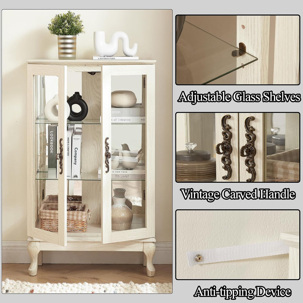 43"H Lighted Display Curio Cabinet, 3-Tier Glass Accent Storage Cabinet ...