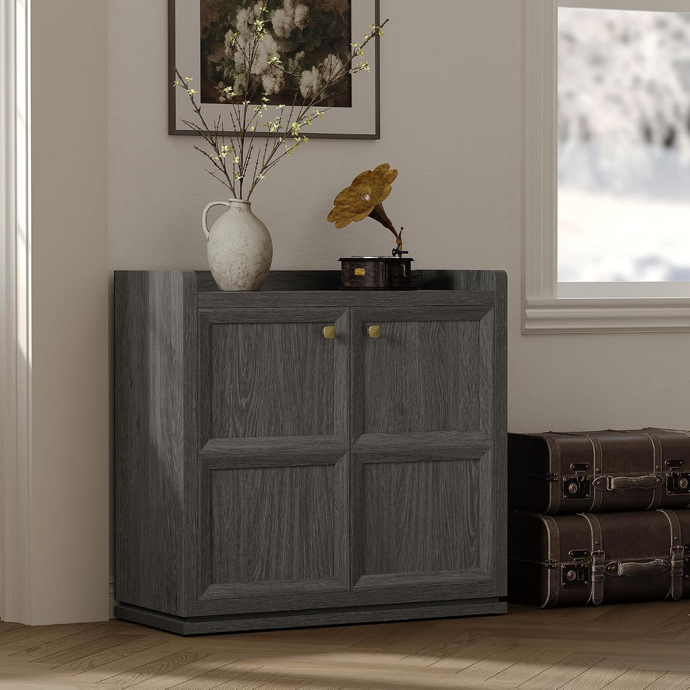 SICOTAS Sideboard Buffet Cabinet with 6 Doors & Shelves, Golden Handles