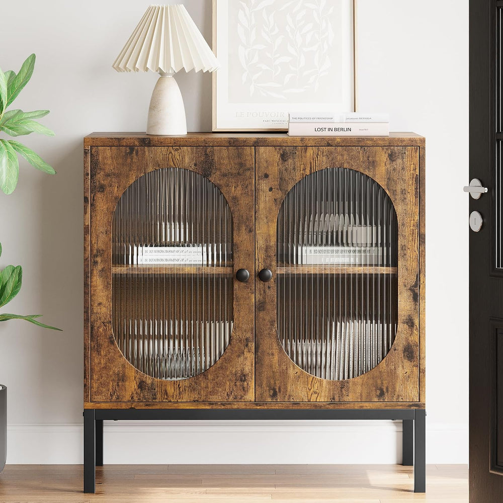 IDEALHOUSE Buffet Cabinet with Glass Doors and Shelves, Accent Cabinet Sidebo...