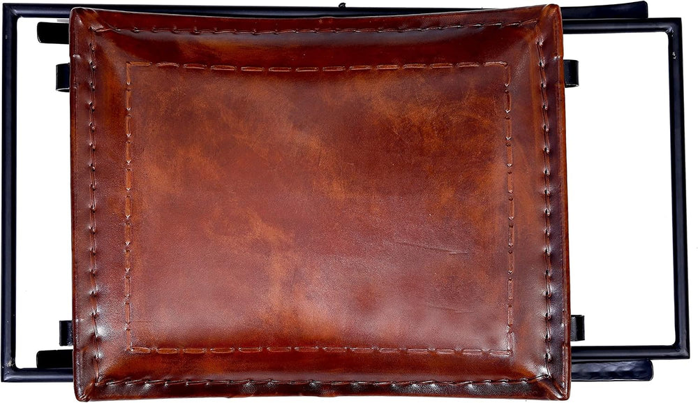 cuero Melton Leather Stool Side Stich Classical Side Stich Stool Bench (Brown)