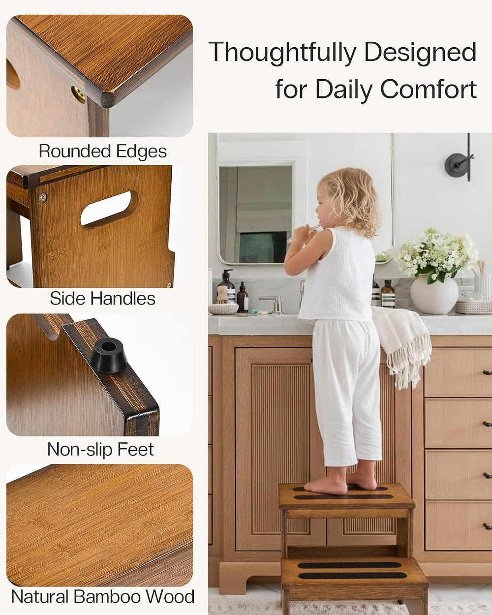 StrongTek Wood Step Stool for Adults, Extra-Wide,400 lbs Heavy-Duty