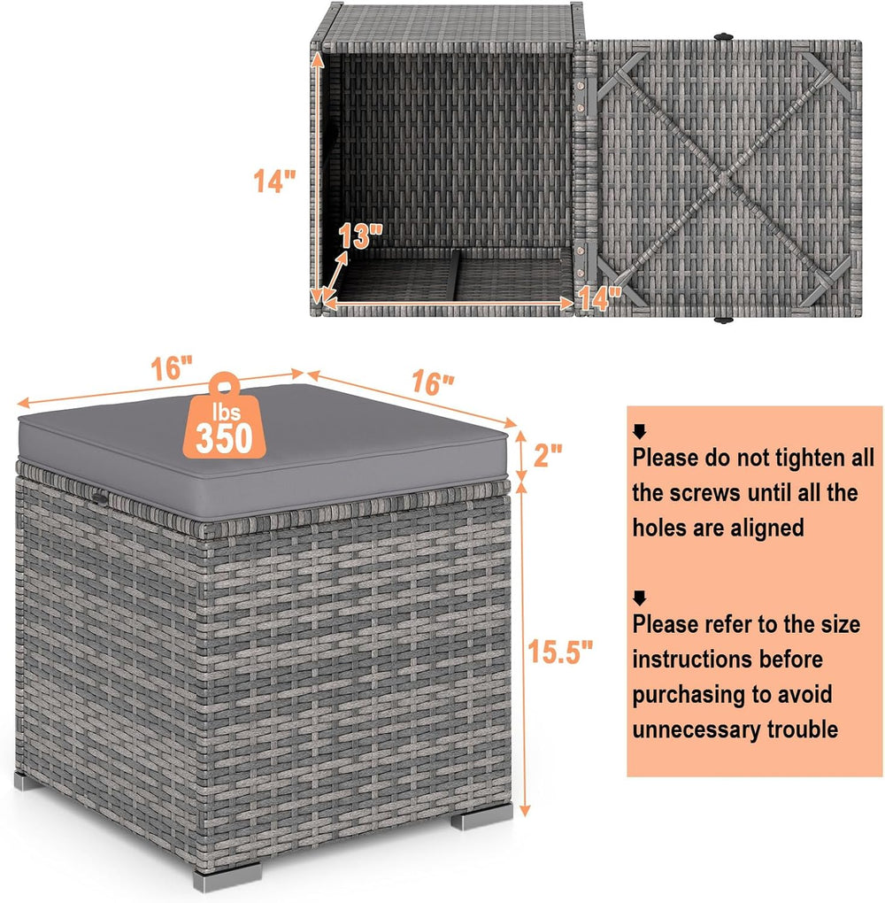 RELAX4LIFE Wicker Outdoor Storage Ottoman - 2-Piece Rattan Footstool w/Remova...