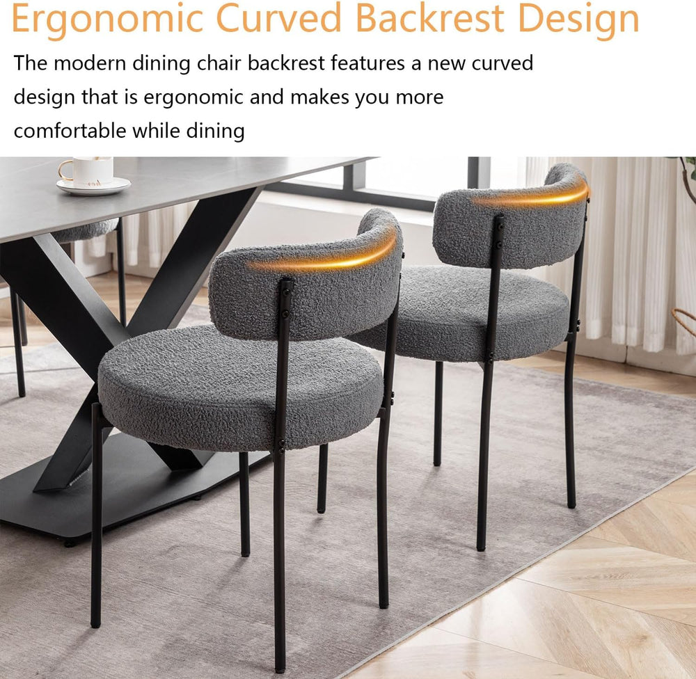Cinxzar Grey Boucle Dining Chairs Set of 4, Upholstered Dining Room Chairs wi...