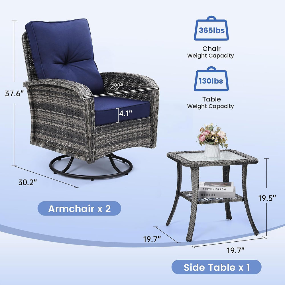 wildformers Luxury Outdoor Swivel Wicker Glider Patio Chairs with Table Set