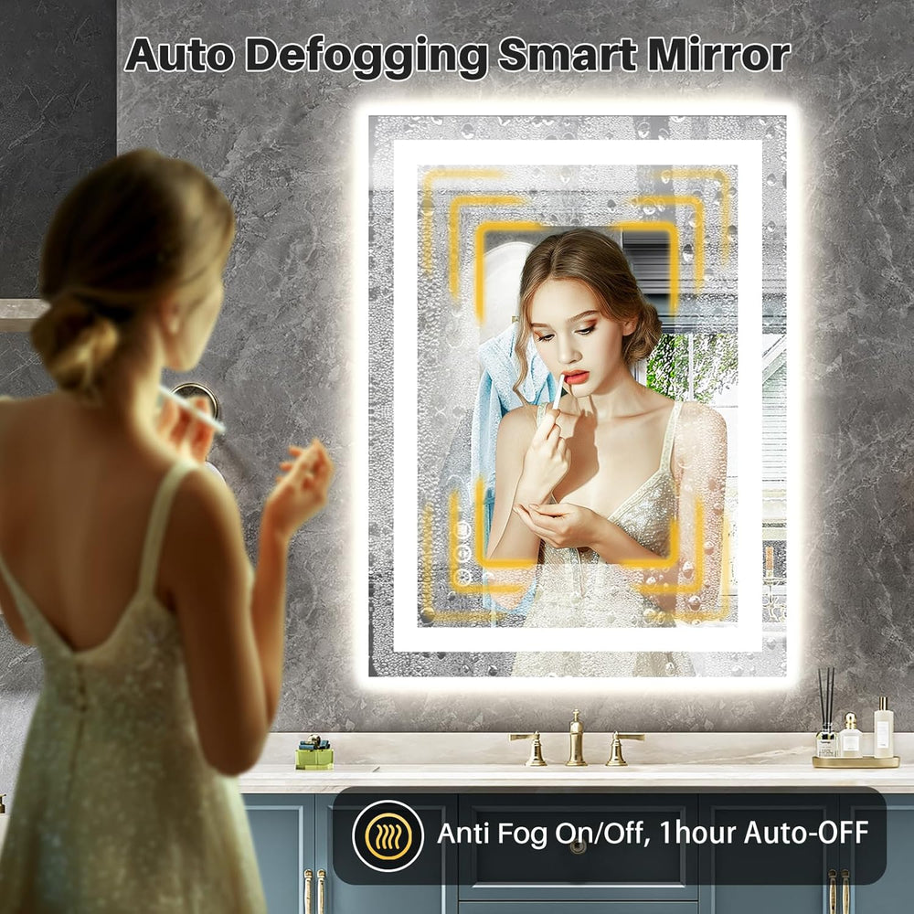 24x32 LED Bathroom Mirror, Dual Lit Anti-Fog Wall Vanity Mirror
