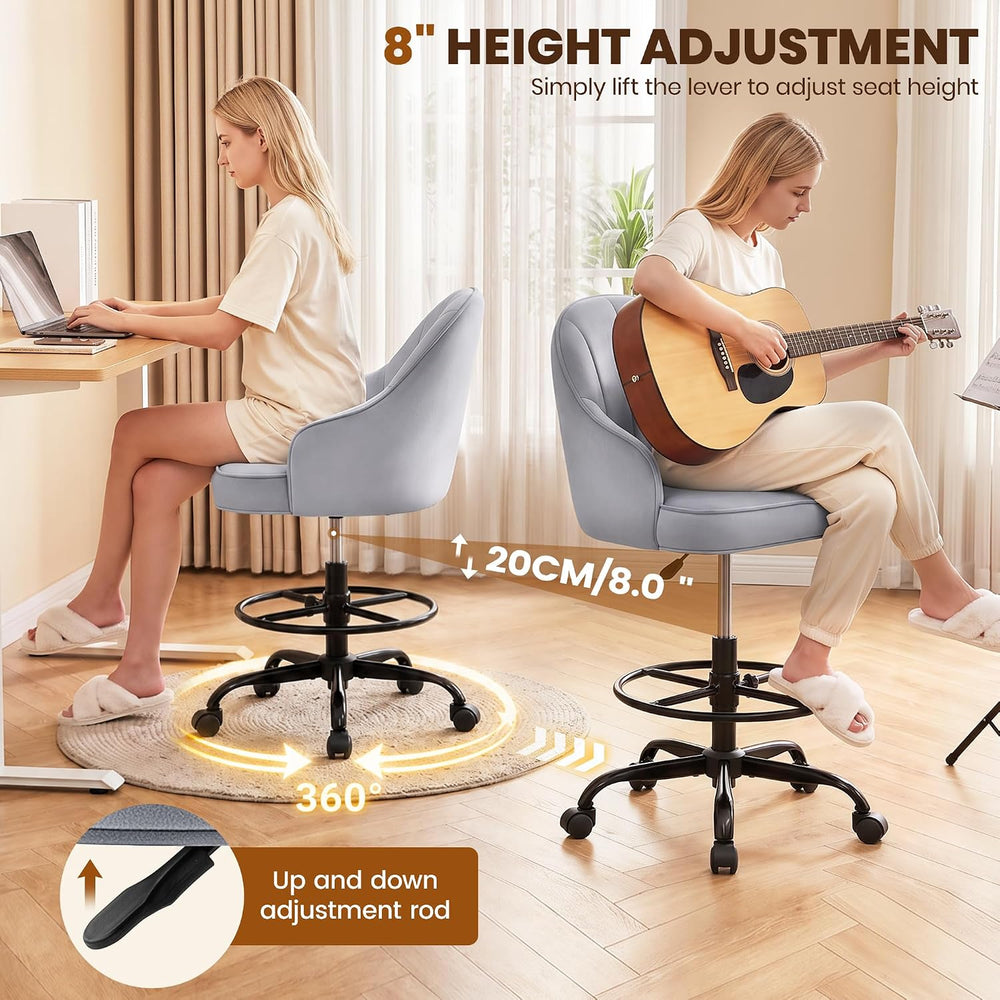Drafting Tall Office Chair for Standing Desk, Velvet & Back Support