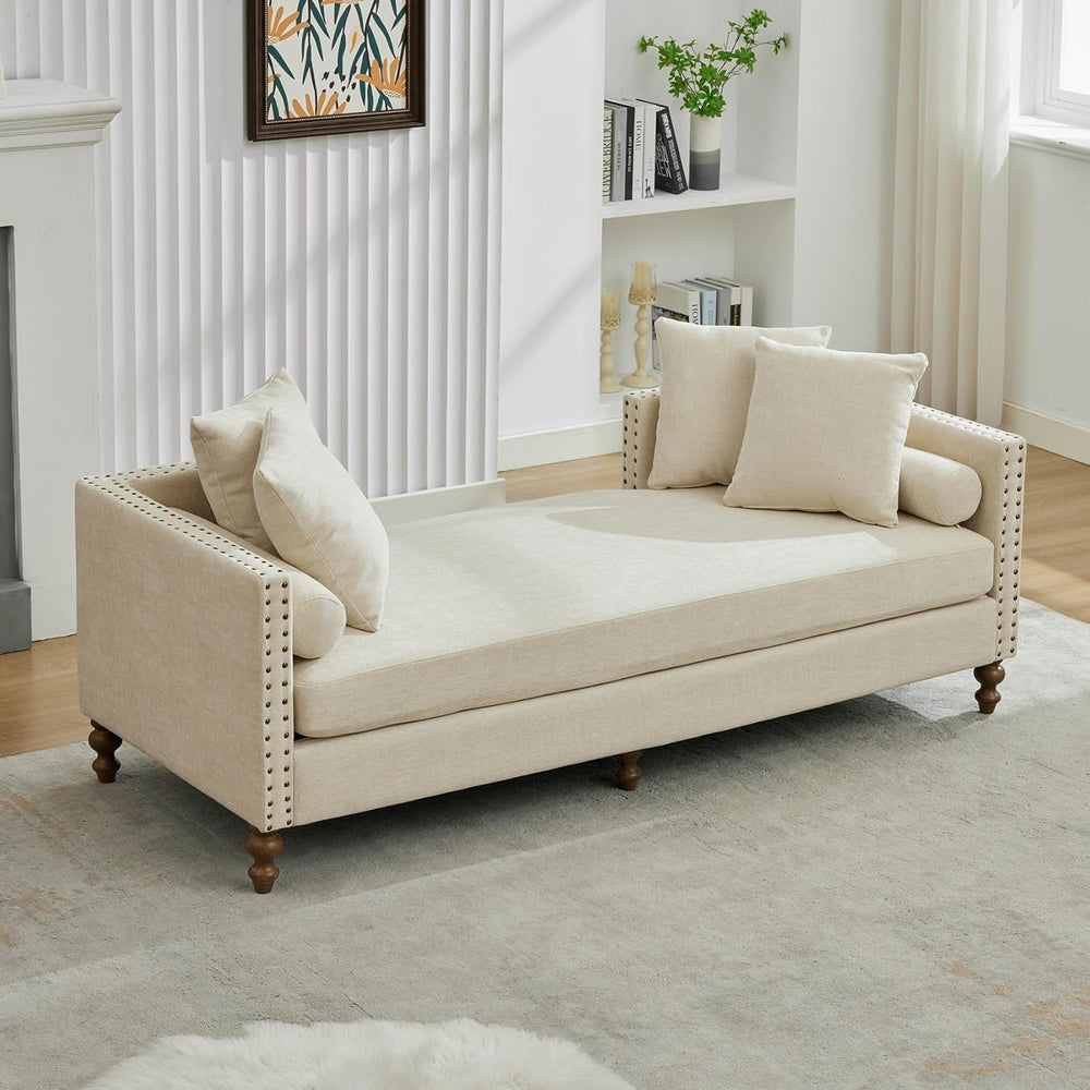 KEIKI 75" Chenille Indoor Chaise Lounge Chair with 4 Pillows, 2 Bolsters...