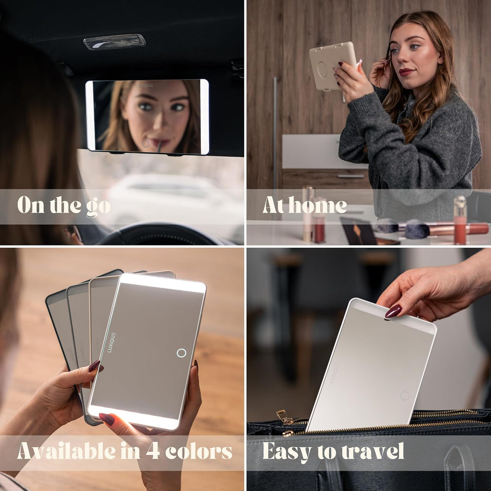 Rechargeable LED Sun Visor Mirror – 3 Dimmable Light Modes, Portable Makeup a...