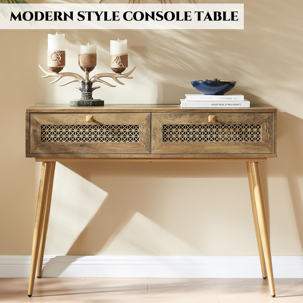 Mid Century Modern Console Table with Drawers, Narrow Sofa Table for Living R...