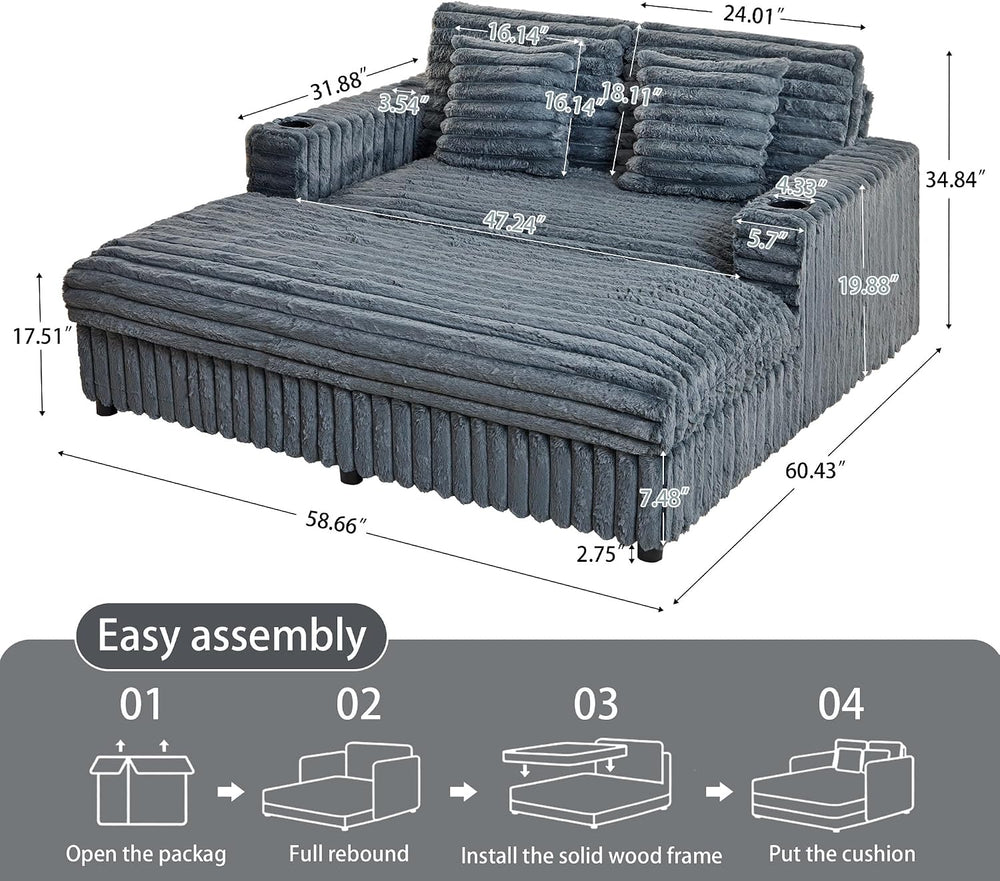 RARZOE 60.43'' Oversized Chaise Lounge Chair Indoor, Grey