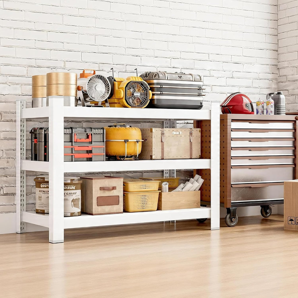 Wanfu Garage Shelving, 36" H x 36" W x 16" D Metal Storage Shelves-3 Tier Shelving Unit, Adjustable Heavy Duty 3 Tier Shelf for Garage, Pantry, Kitchen, Basement-White