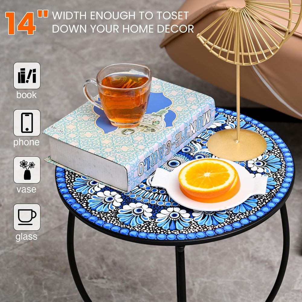 Round Side Table, 17“ H Easy Assembly Weather Resistant Metal Accent Table