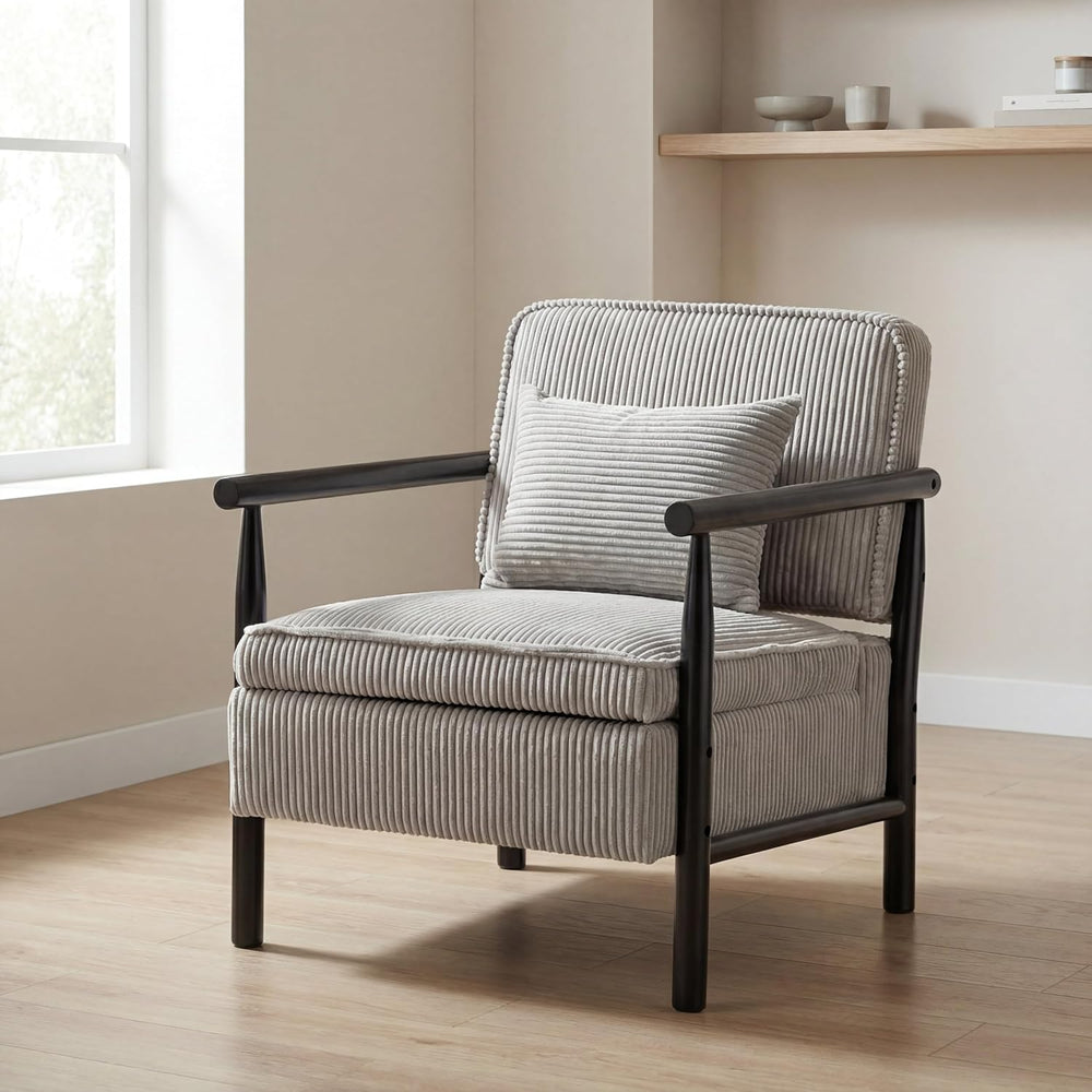Mid-Century Modern Upholstered Accent Chair with Storage and Lumbar Pillow